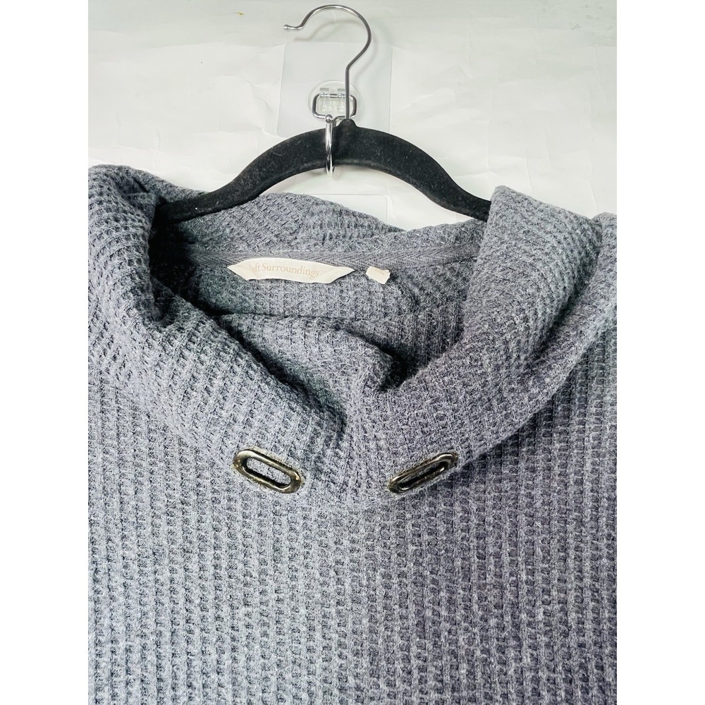 Soft Surroundings Cowl Neck Waffle Knit Sweater Top Women's Size M Gray READ - Picture 3 of 12